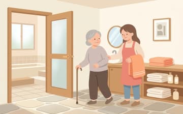 入浴介助を訪問介護で頼むときの確認ポイントを表すイラスト