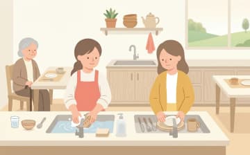 家族への支援と訪問介護の線引きを表すイラスト