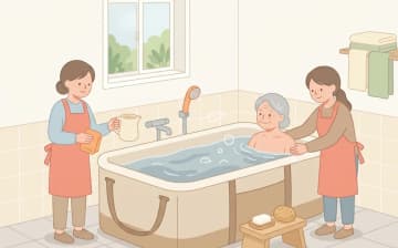 訪問入浴介護とは？対象と流れを表すイラスト