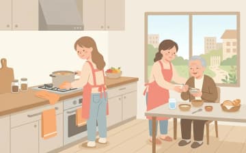 食事準備支援で頼めること・頼みにくいこと｜訪問介護の生活援助と食事介助の違いを表すイラスト