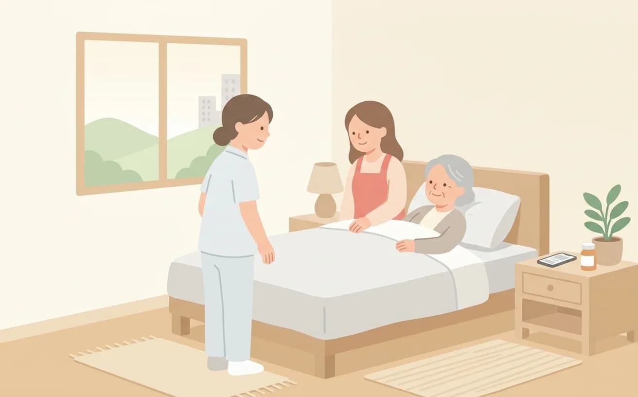 在宅看取りを支える訪問介護の関わり方を表すイラスト