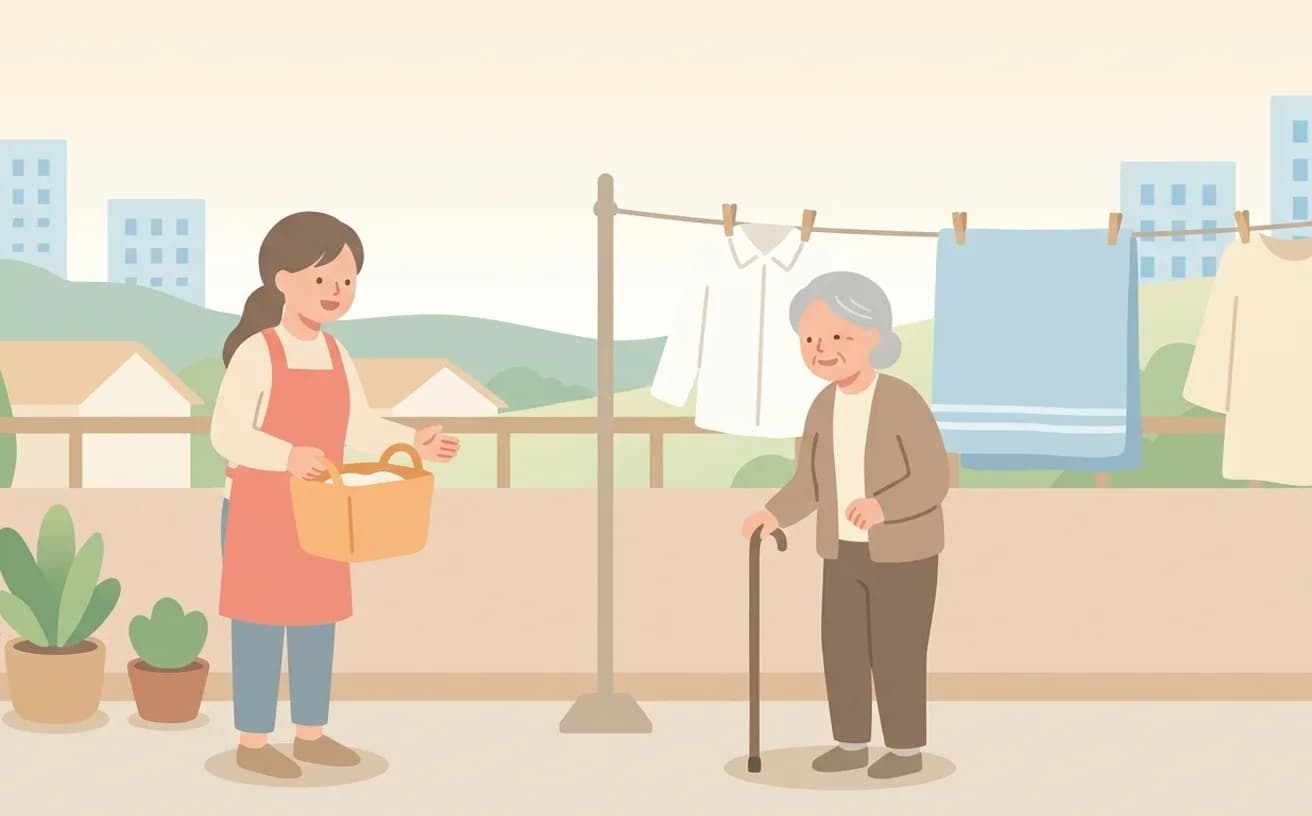 掃除・洗濯支援を頼むときの確認ポイントを表すイラスト