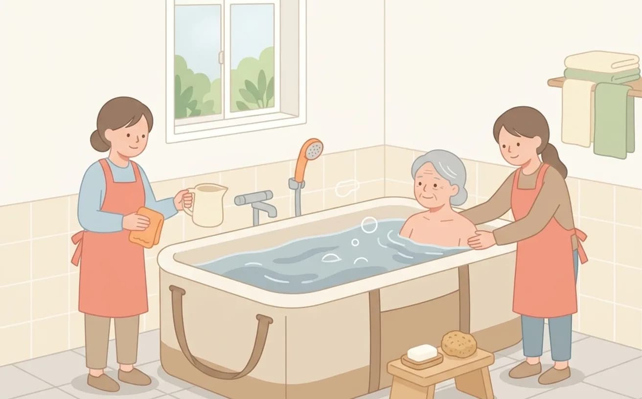 訪問入浴介護とは?対象と流れを表すイラスト