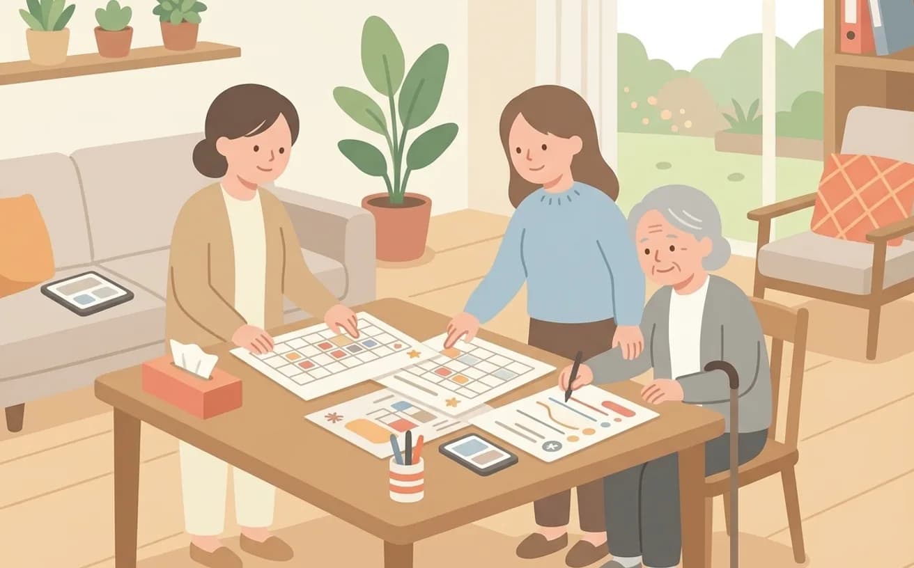 訪問看護・デイ・福祉用具との併用を表すイラスト