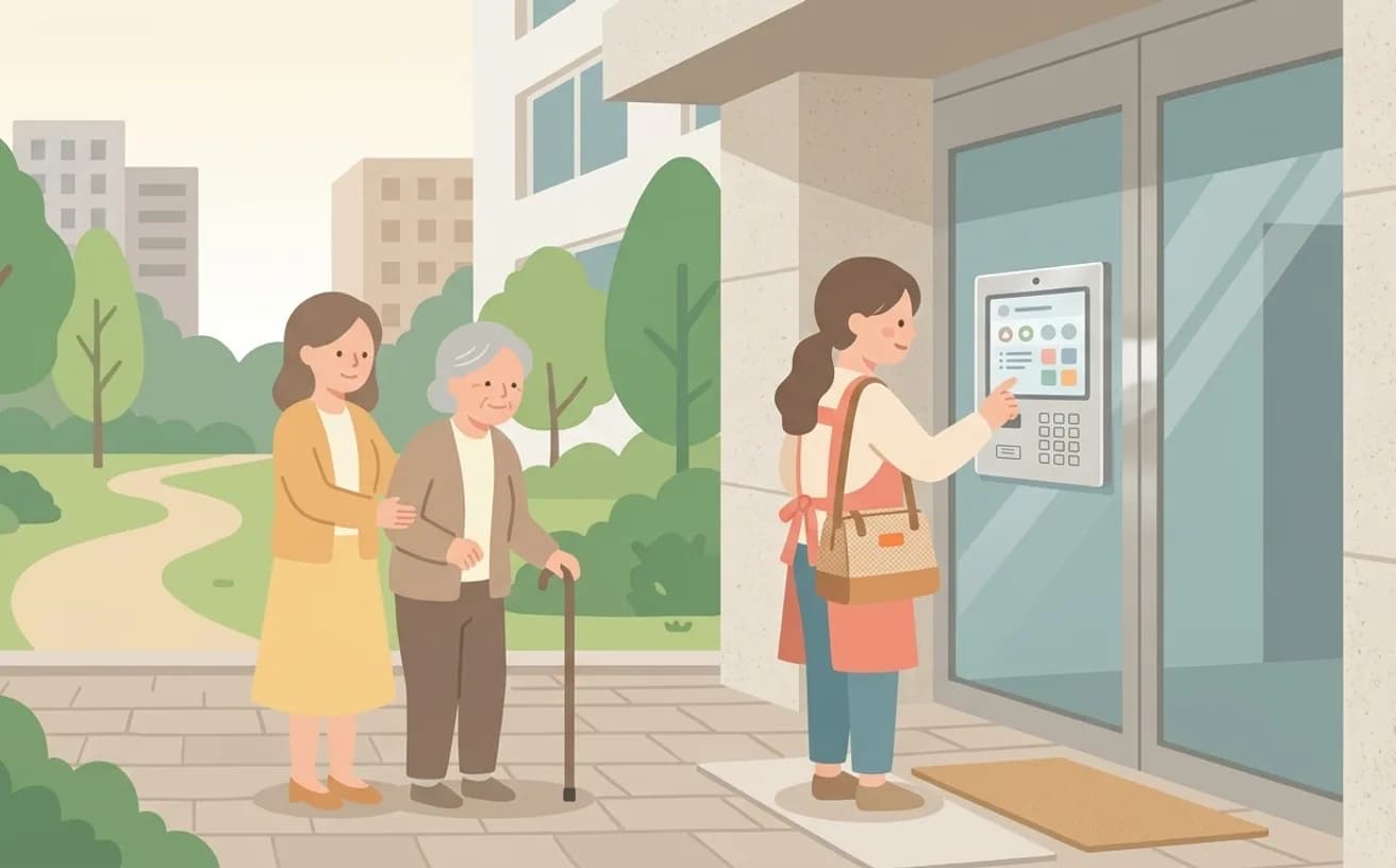 都市部で訪問介護事業所を探すポイントを表すイラスト