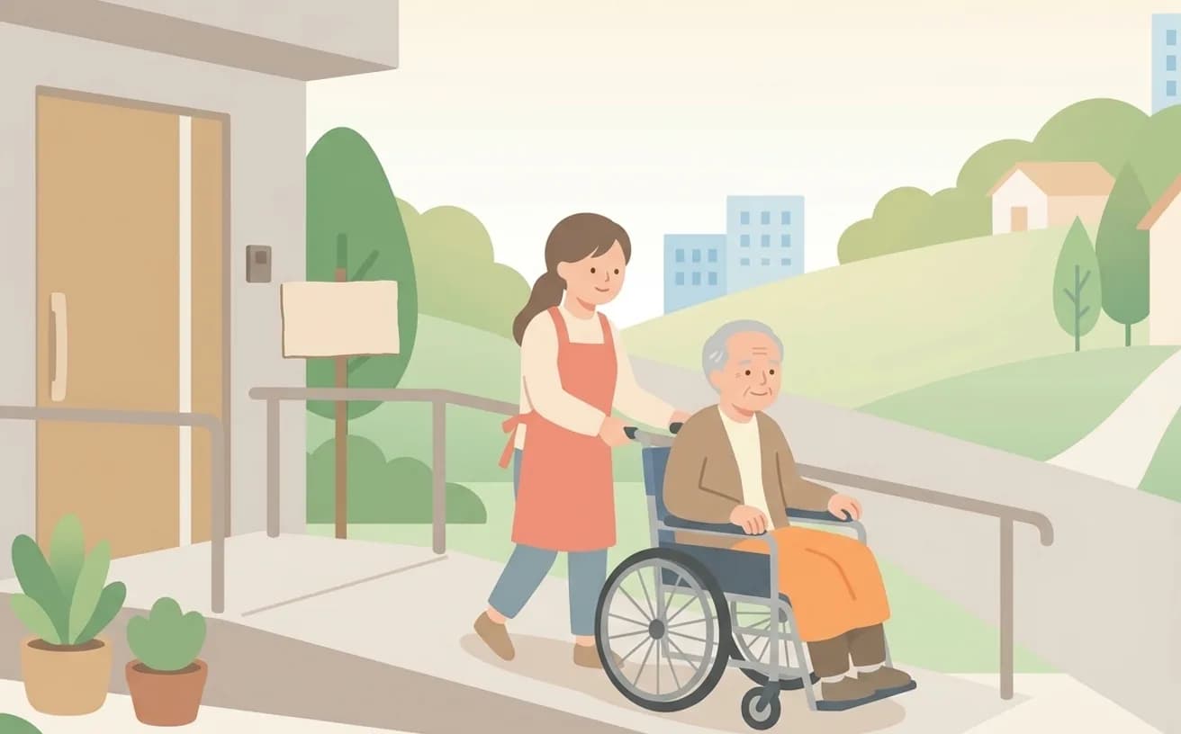 車椅子生活を支える訪問介護の確認ポイントを表すイラスト