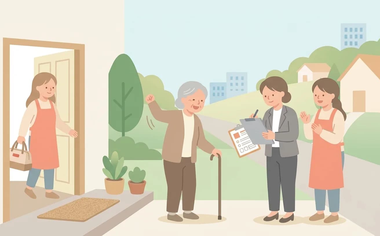 要介護認定の申請から認定までの流れを表すイラスト